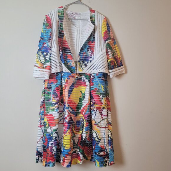 Rose Collection Dress & Jacket Womens 18 white Bright pop mesh A-line midi RC192 - Picture 3 of 16